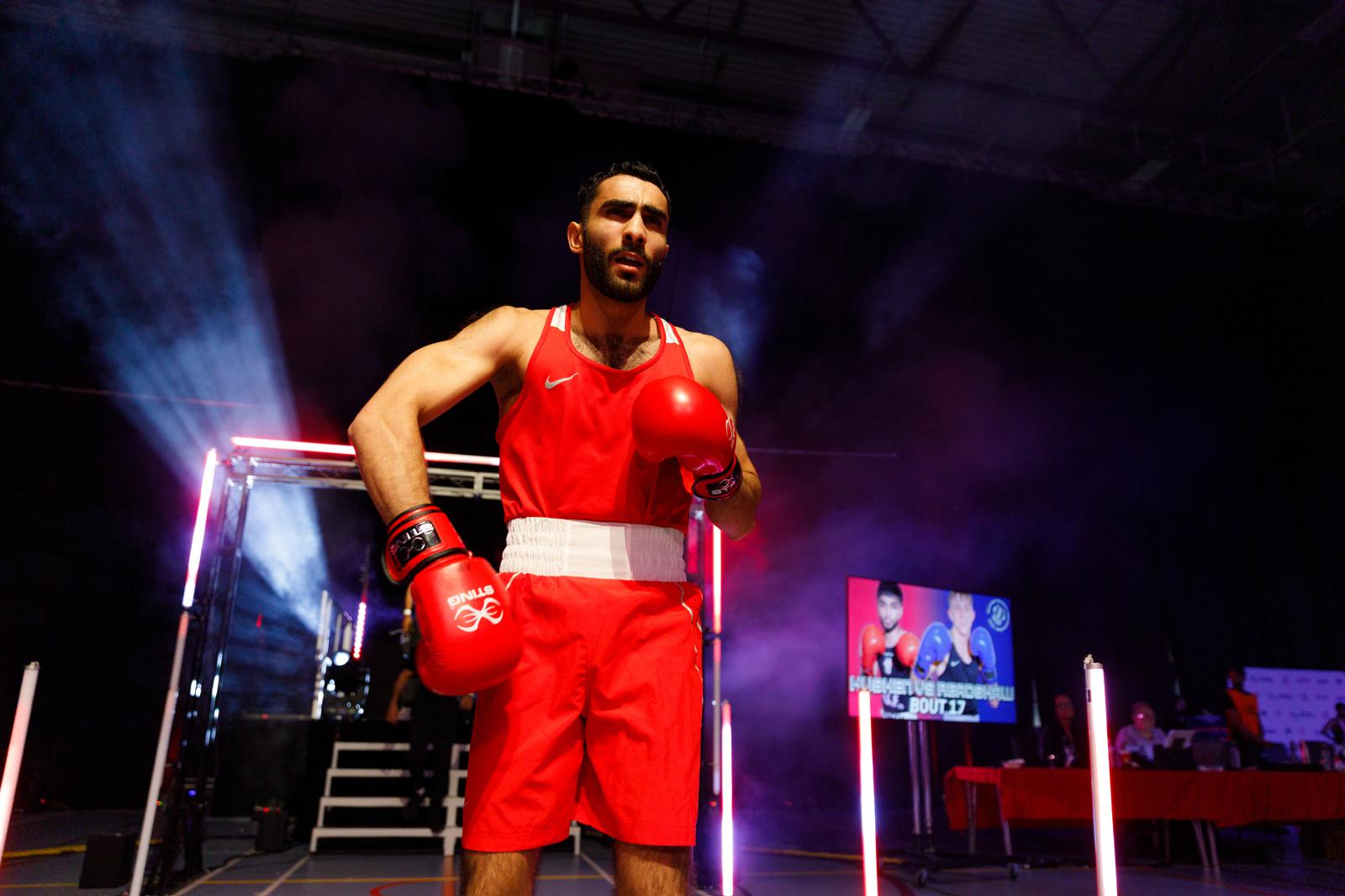 Daniel Stoican in competition stance ringside, Nottingham professional boxer and European Champion in the super welterweight division